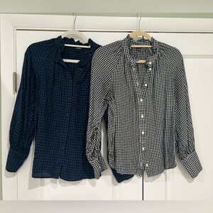 J. Crew Navy & Black Gingham Blouse